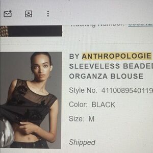 Anthropologie Black Beaded Sheer Floral Camisole